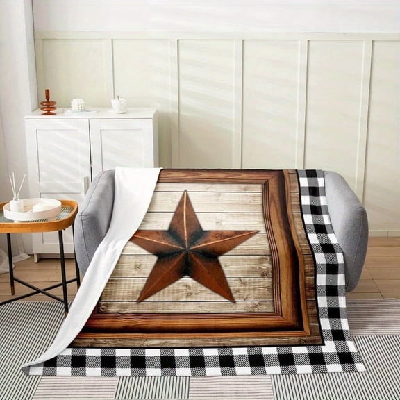 Castle Fairy Western Texas Star Flannel Throw Blanket | Retro Farmhouse Style | Plush Polyester Fleece | Anti-Pilling, All-Season Comfort
