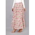 thumbnail image 6 of Women White Cotton Maxi Skirt with Elastic Waist, Pink Floral & Green Leaf Hand Block Print, Boho Flowy - XXL, 6 of 6