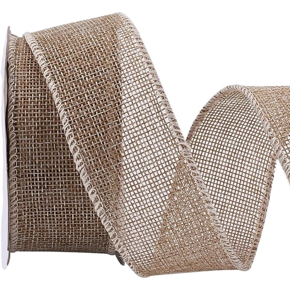 10 Yards 1.5 Inch Natural Burlap Wire Fabric Ribbon Wide Soild Jute Wired Edge Rustic Ribbons Bulk Rolls with Spool for DIY Sewing Making Crafts Gift Wrapping Wreaths Holiday Party Decor Supply