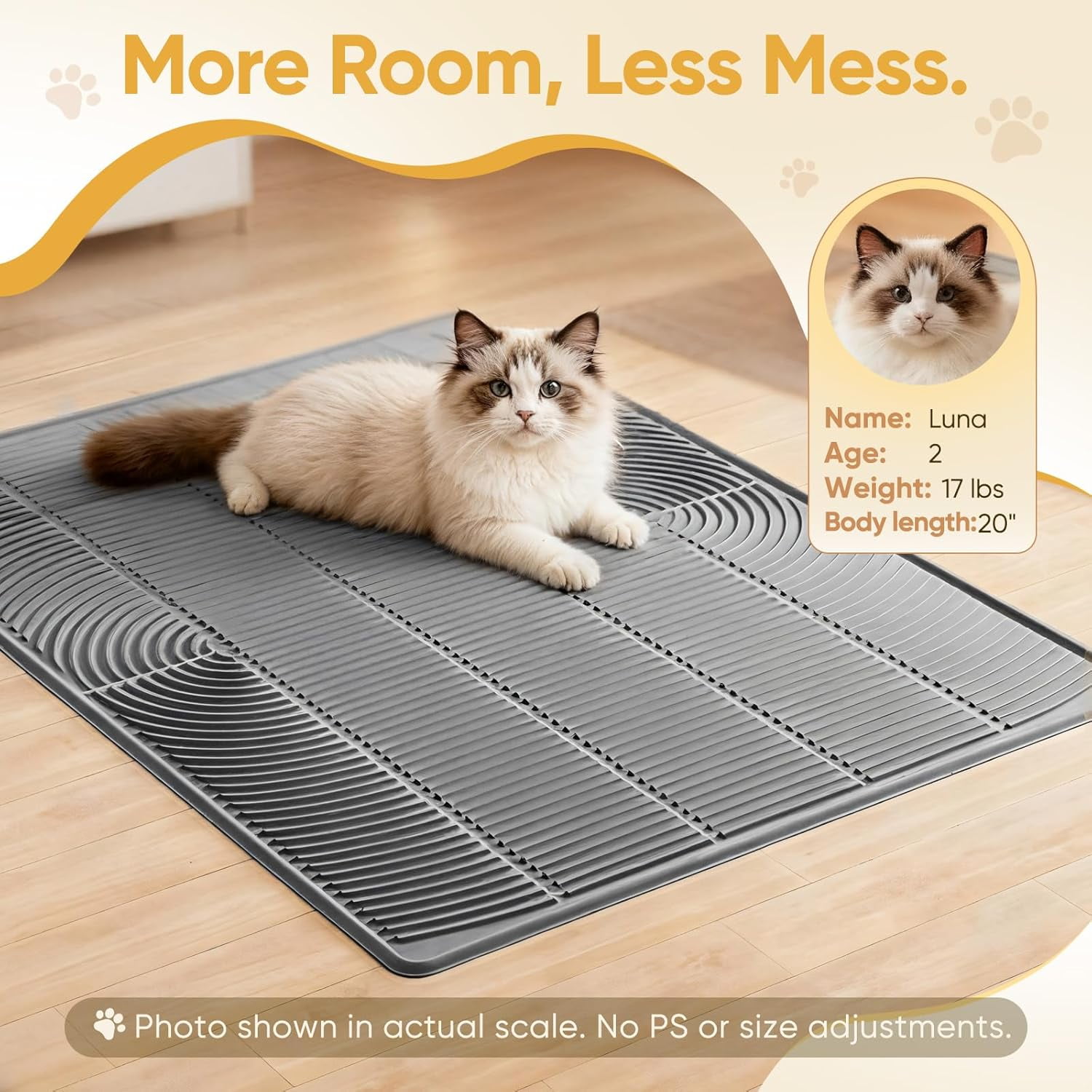XXL Extra Large Cat Litter Mat, Silicone Litter Box Mat for Floor, Waterproof & Non-Slip, Easy to Clean, Cat Litter Trapping Mat & Kitty Litter Catcher for Scatter Control (Gray)