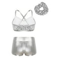 thumbnail image 2 of Kaerm Girls Sparkle Dance Suit Sleeveless Crop Top Bra with Shorts 3Pcs Outfits Jazz Hip Hop Silver 8, 2 of 7