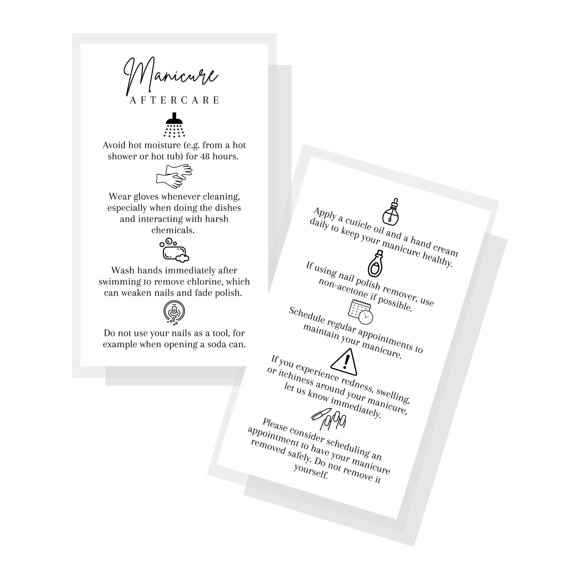 Tarjetas de instrucciones para el cuidado posterior de la manicura | paquete de 50 | Tamaño de tarjeta de presentación Folleto de salón de uñas para el cuidado de las uñas después de la manicura o ped