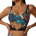 thumbnail image 1 of Fotbe Stained Glass Eagle USA Sujetador Deportivo Largo sin Aros para Mujer con Almohadillas y Soporte Medio, Transpirable y Absorbente, Camiseta Tipo Chaleco o Tank Top-X-Large, 1 of 8