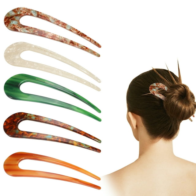 5 Pcs Épingles à Cheveux en Forme de U pour Chignons, Grandes Épingles Bobby Épingles à Cheveux pour Cheveux Épais Maintien Supplémentaire, Épingle à Cheveux Française Épingles Bobby Cheveux Bruns Épingles à Cheveux pour Femmes, Outil de Torsion Française pour Cheveux