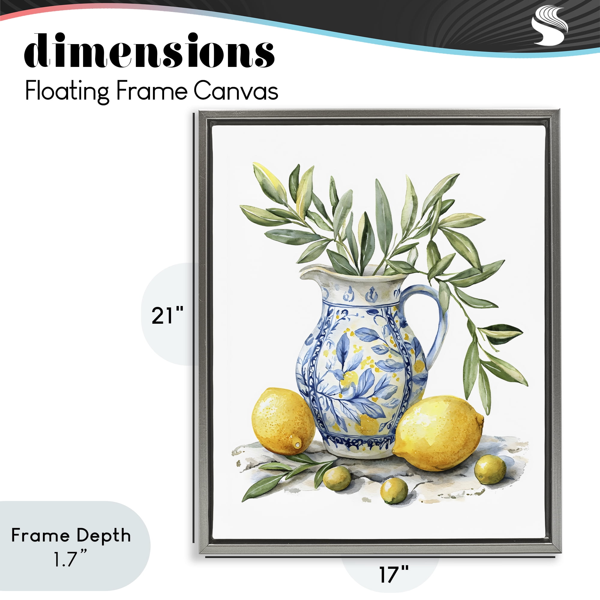 Stupell Industries Lemon & Olive Branch Still Life Gray Framed Floater Canvas Wall Art, design by LSR Design Studio