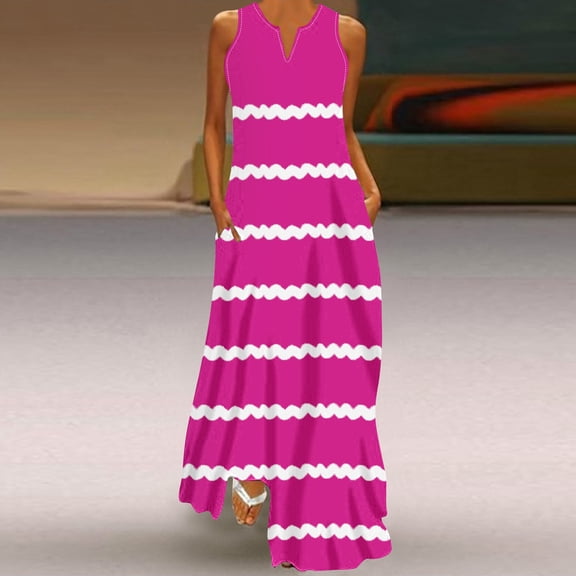 Nuoqisi Summer Dresses for Women 2026 Sleeveless V Neck Casual Maxi Tank Dress Beach Vacation Sundresses with Pockets