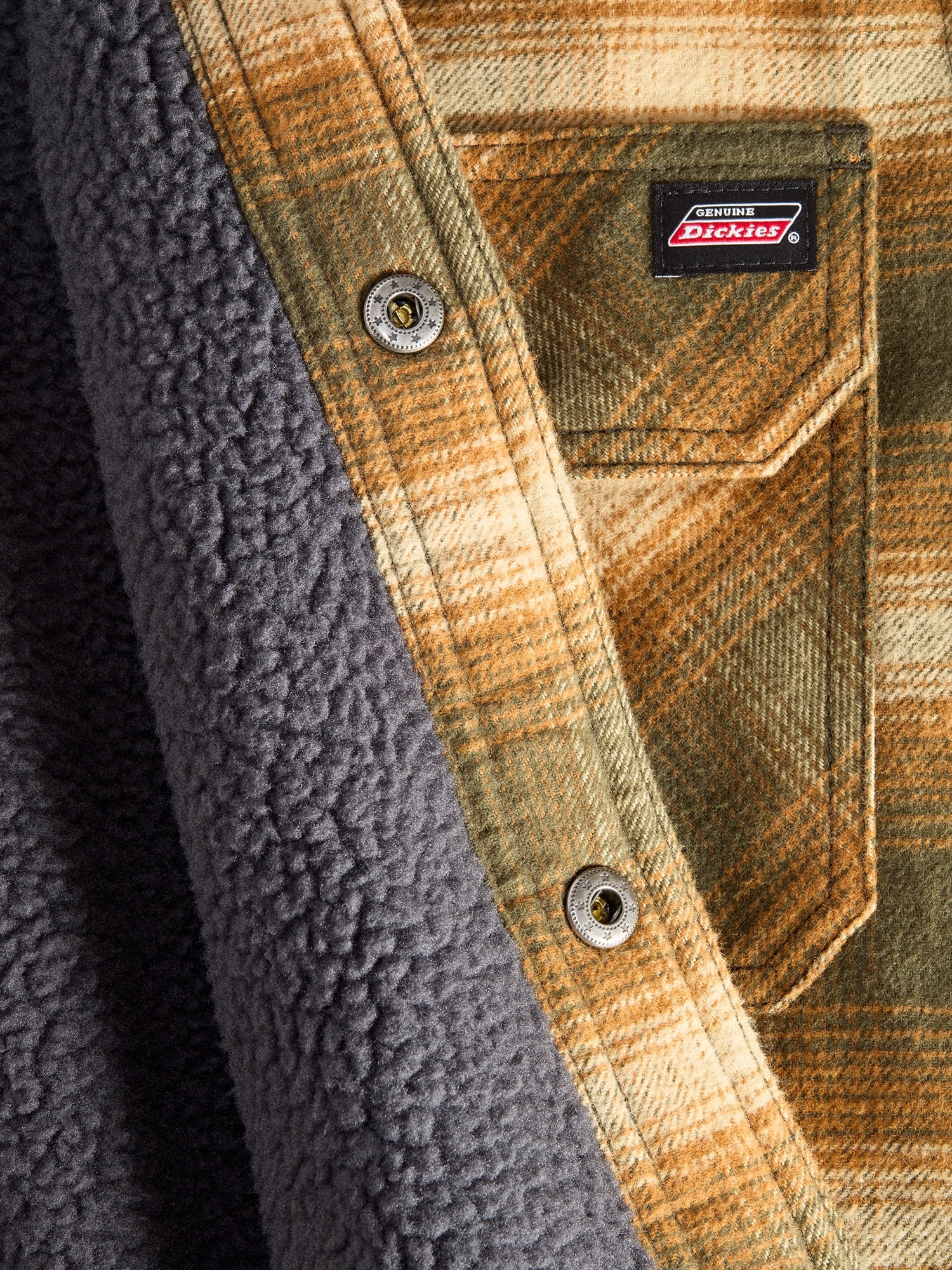 Genuine Dickies Men's HeavyWeight Flannel Shirt Jacket with Berber Sherpa Lining