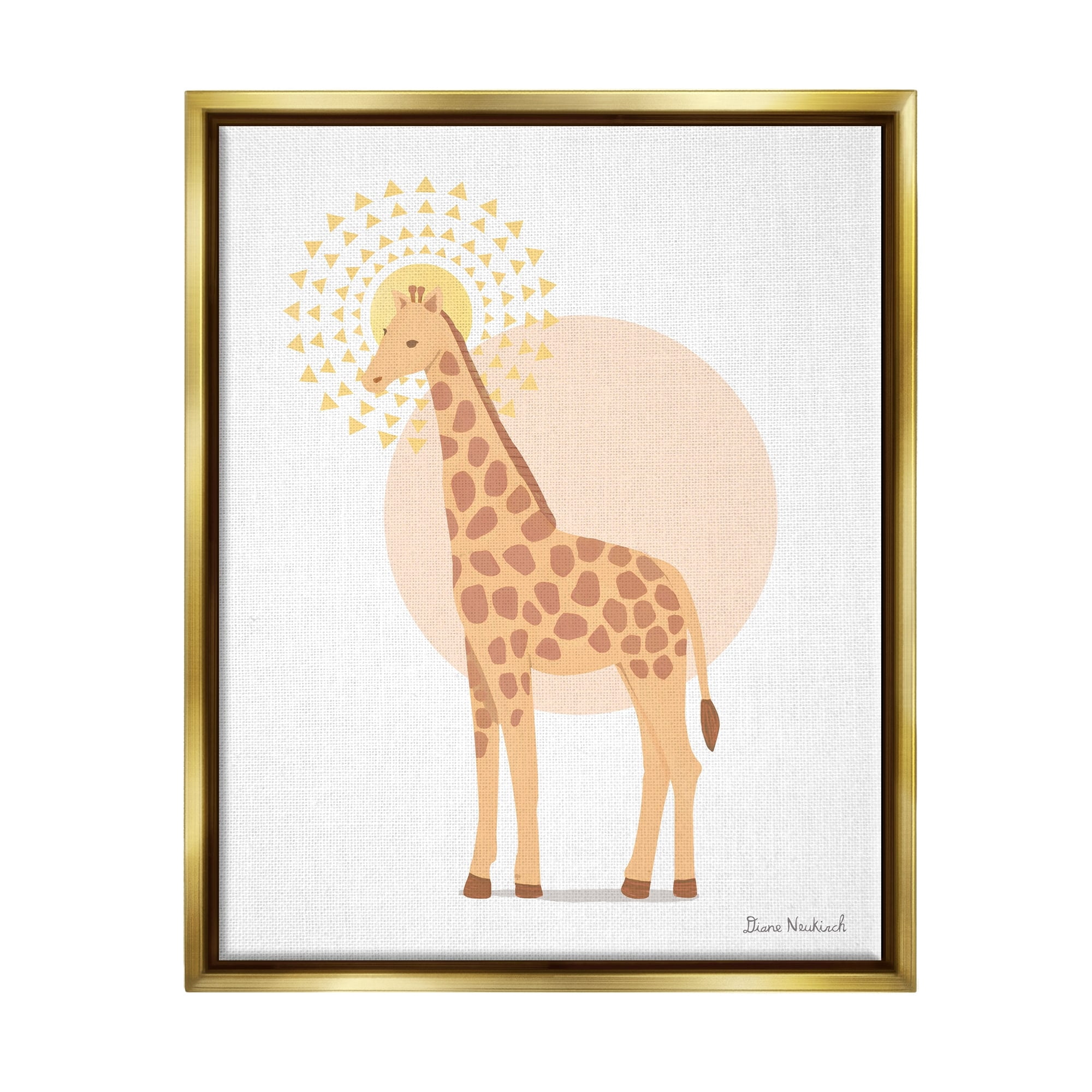 Stupell Industries Graceful Giraffe Geometric Sun Pattern Animal Illustration Graphic Art Metallic Gold Floating Framed Canvas Print Wall Art, Design by Diane Neukirch