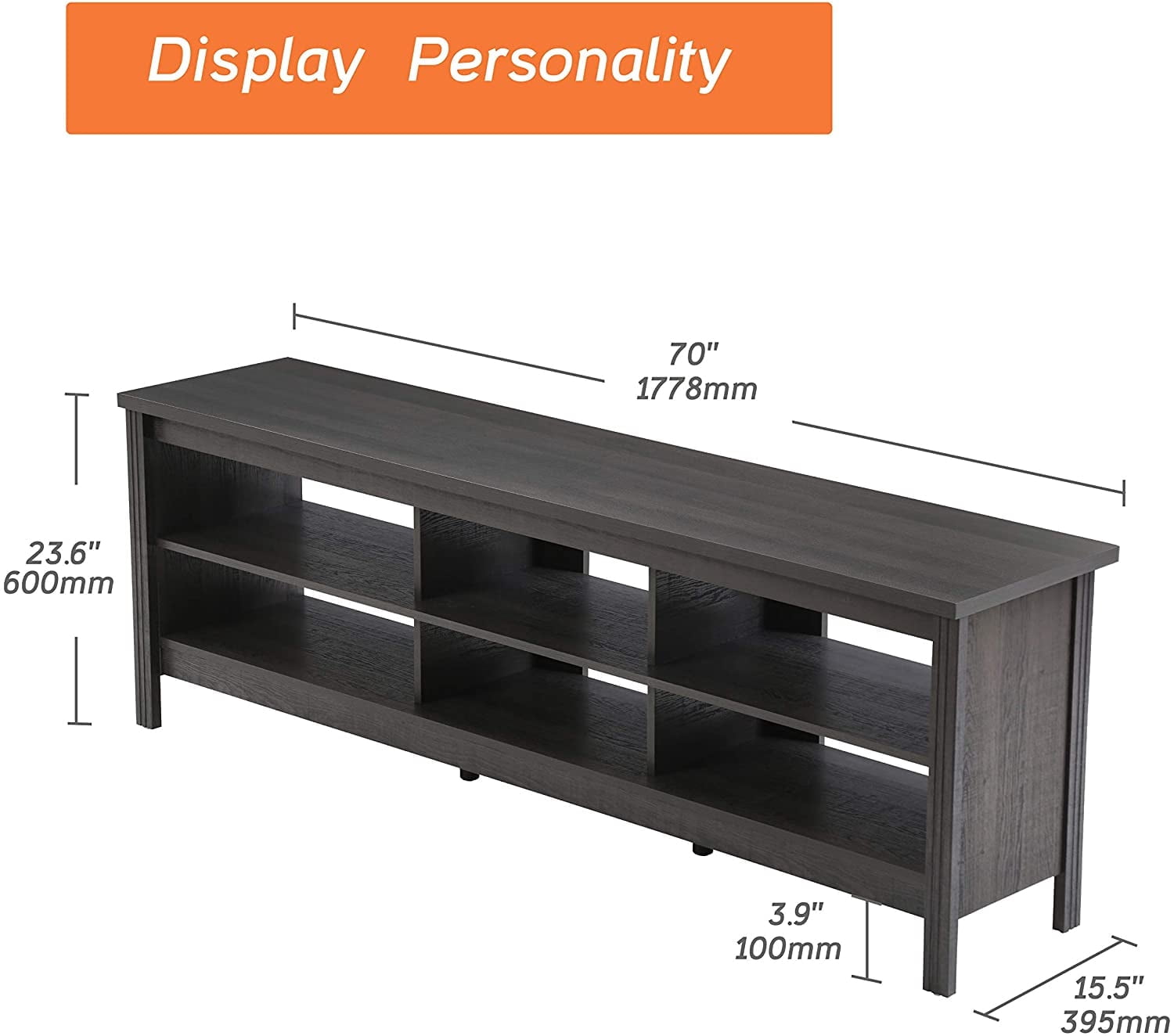 Farmhouse TV Stand for 75 inch TV with 6 Cubby for Living Room, Wood TV Console for Bedroom, 70 inch Black