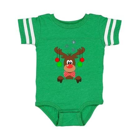 

Inktastic Cute Christmas Reindeer with Red Nose Ornaments and Bow Tie Gift Baby Boy or Baby Girl Bodysuit