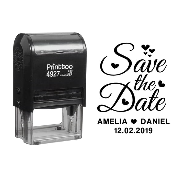 Printtoo Personalized Black Self Inking Wedding Stamp Custom Save The Date Rubber Stamper -60 x 40 mm