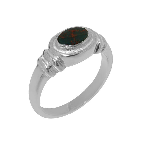 LBG British Made 9k White Gold Genuine Natural Bloodstone Unisex Engagement Ring - 33 size options - Size 5.5