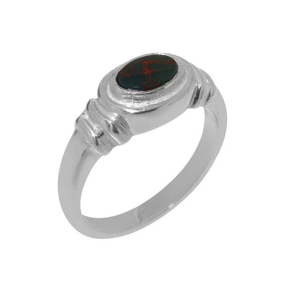 LBG British Made 925 Sterling Silver Natural Bloodstone Unisex Engagement Ring - 33 size options - Size 10