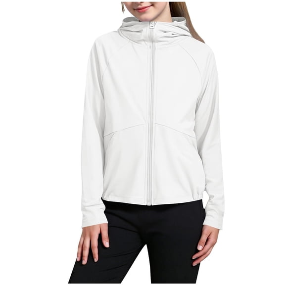 OGLCCG Youth Kids Girls UPF 50 Sun Jacket Lightweight Cool UV Protection Long Sleeve Hoodie Summer Full Zip Running Hiking Workout Jacket 4-15 Years