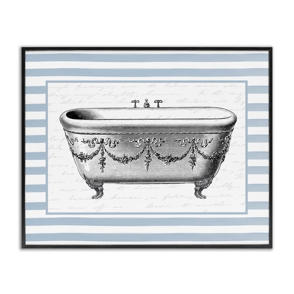 Stupell Industries Traditional Ornate Vintage Tub on Stripes Black Framed Giclee Art, 14 x 11, by Lettered and Lined