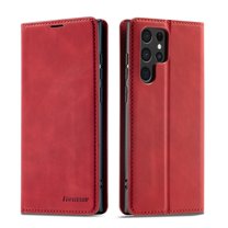 Dteck Case for Samsung Galaxy S23 Ultra,Shockproof Leather Card Slots Wallet Case Hybrid Rubber Kickstand Cover for Galaxy S23 Ultra,Red