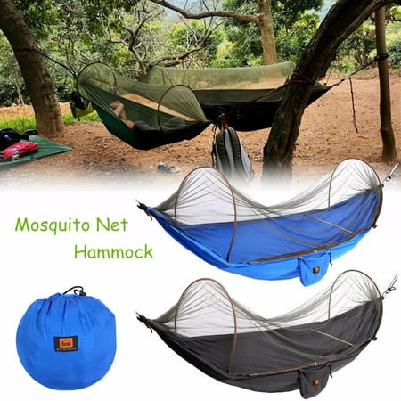 Portable Parachute Camping Hammock Fabric High Strength Sleeping Hanging Bed with Mosquito Net for Indoor Outdoor Use -Carry Bag (Best Hammock For Sleeping Indoors)