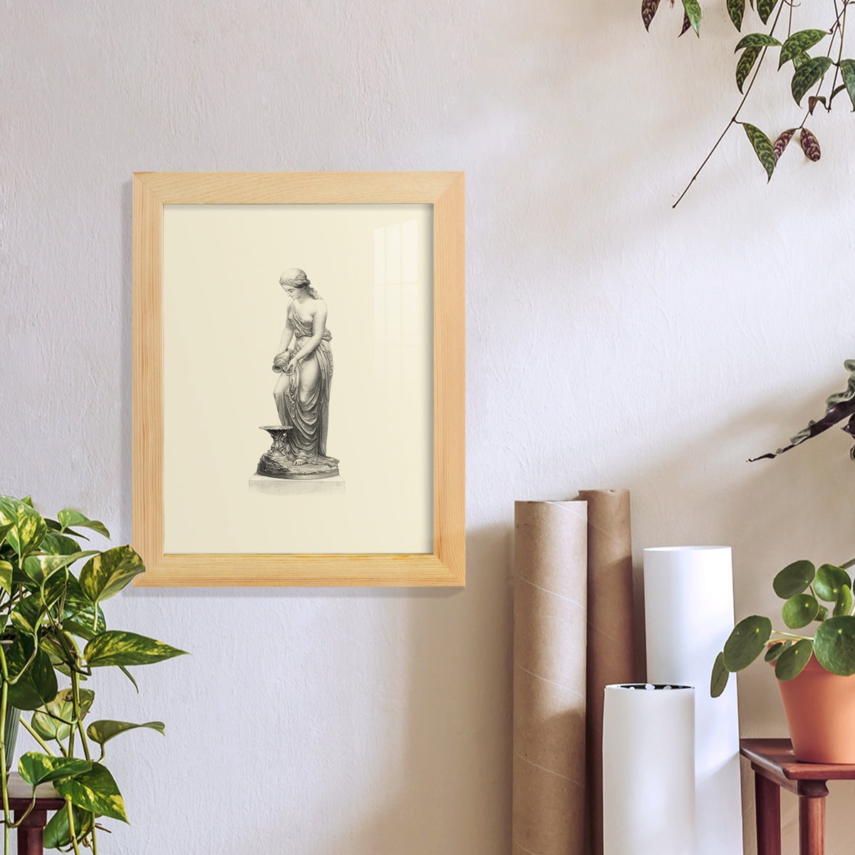 Classical Statuary II -Framed Print w/glass-Natural Wood