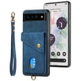 thumbnail image 4 of Nalacover for Google Pixel 6 Pro, Slim Case Wallet with Credit Card Holder, Back Flip Premium Leather Magnetic Clasp Kickstand Wirst Hand Strap Shockproof Cover for Google Pixel 6 Pro, Blue, 4 of 7
