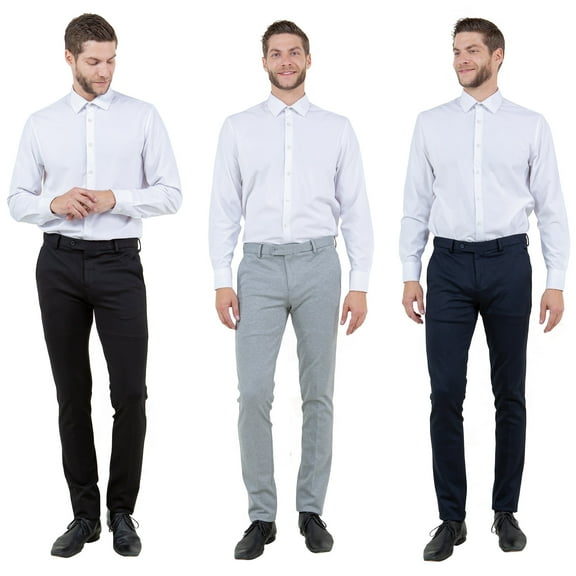 ZG Men’s Lightweight 3-Pack of Knitted Dress Pants: Black, Navy, Gray
