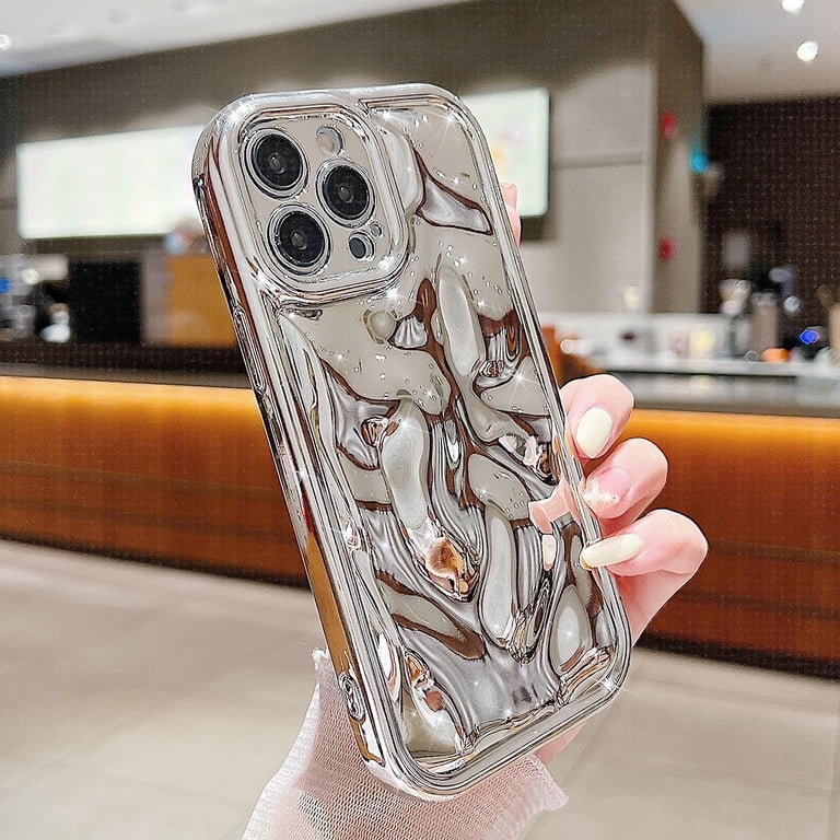 JANDM Custodia IPhone 14 Pro Max Con Motivo 3D Wave Bubble – Effetto Glitter Cromato, Antiurto, Protezione Fotocamera, Ricarica Wireless