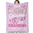 thumbnail image 2 of Pink I'm a Mom Grandma Great Grandma Flannel Throw Blanket - Soft Funny Floral Blanket for Grandma Gift & Home Decor, 2 of 12