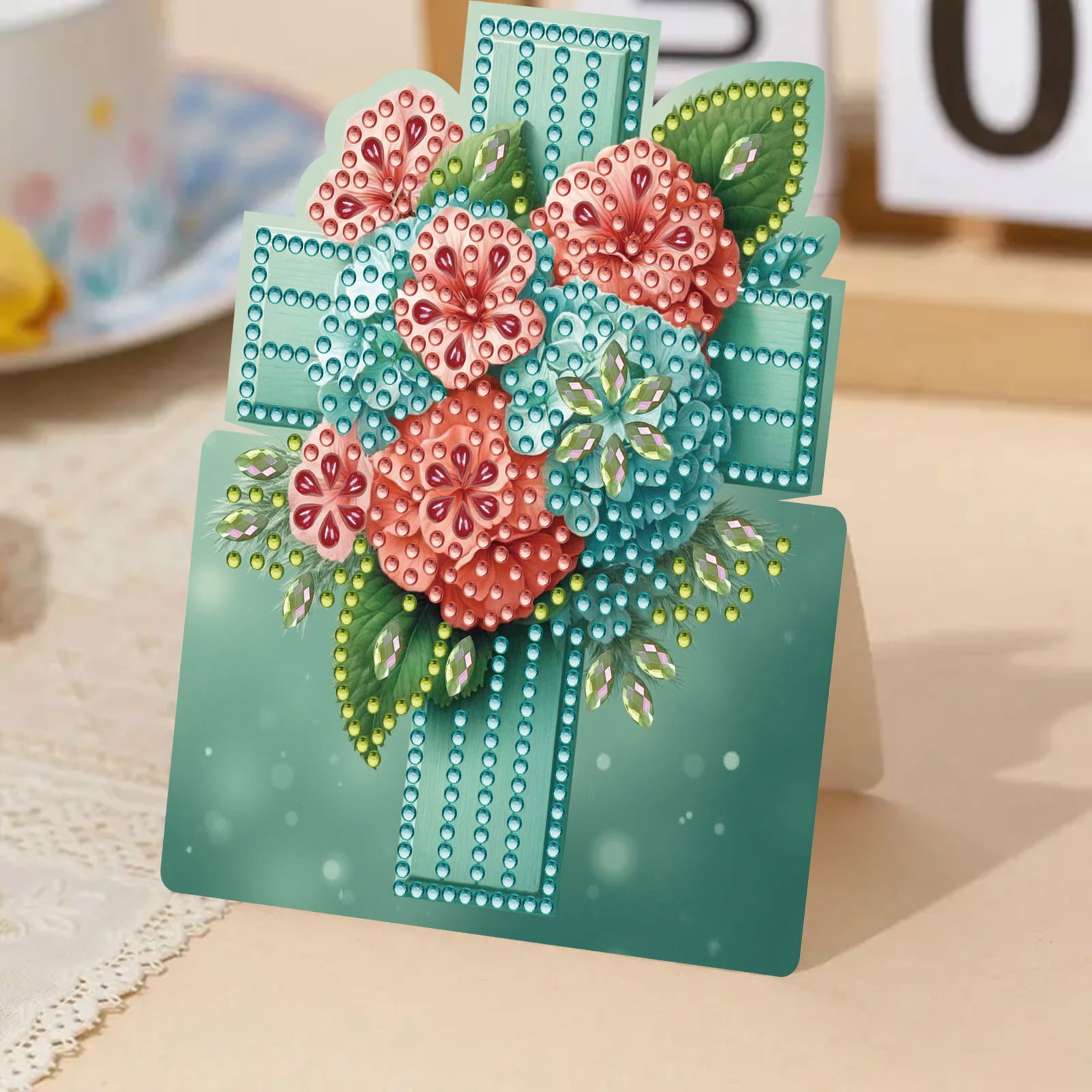 FLOPESN 6Pcs Easter Foldable Greeting Card set,DIY Diamond Art Painting with White Envelopes for Festival Holiday-Cross