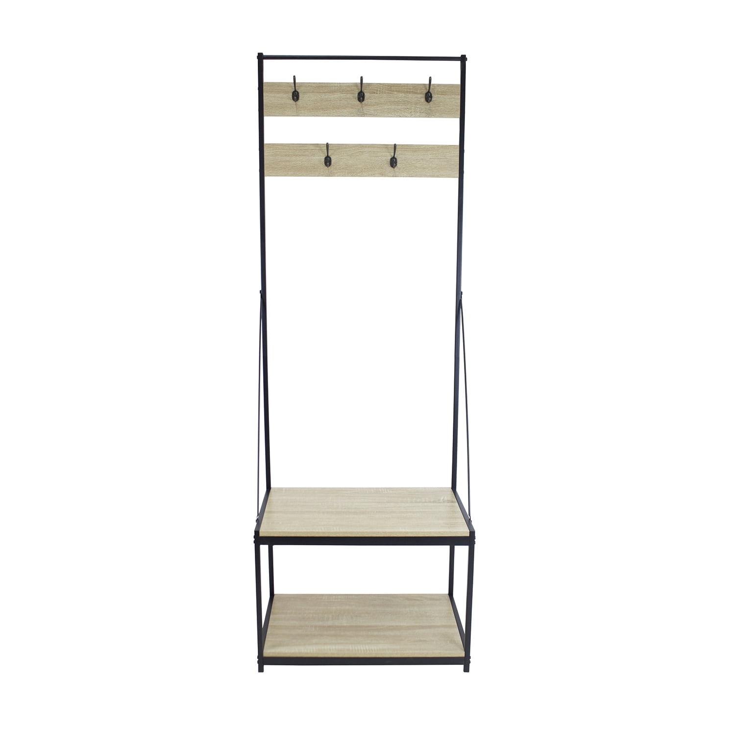 Resenkos 3 in 1 Entryway Hallway Coat Rack Storage with 5 Hooks, Wood Look Accent Furniture with Steel Frame, Light Brown Resenkos 3 in 1 Entryway Hallway Coat Rack Storage with 5 Hooks, Wood Look Accent Furniture with Steel Frame, Light Brown