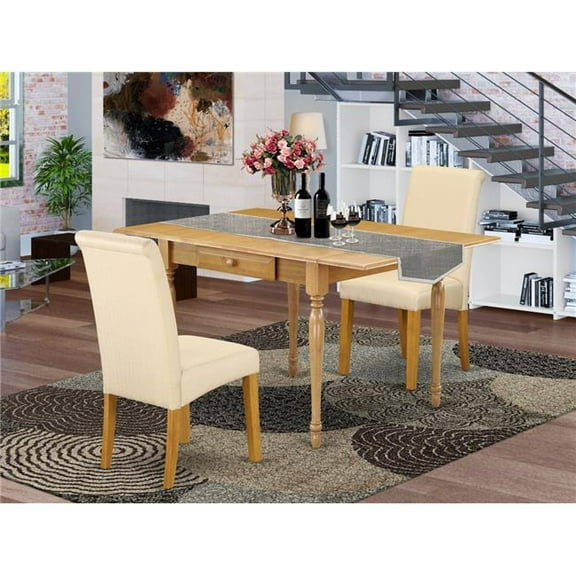 3 Piece Monza Dining Table Set - Oak & Light Beige