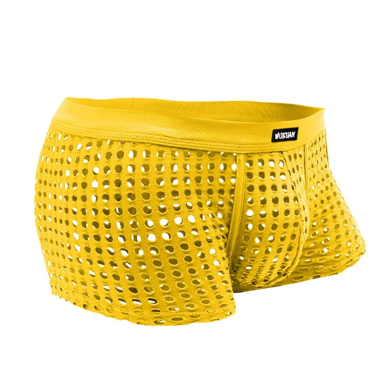 OVTICZA Mens Underwear Boxer Briefs Pouch Plus Size Moisture Wicking Hollow  Out Underwear Yellow 2XL