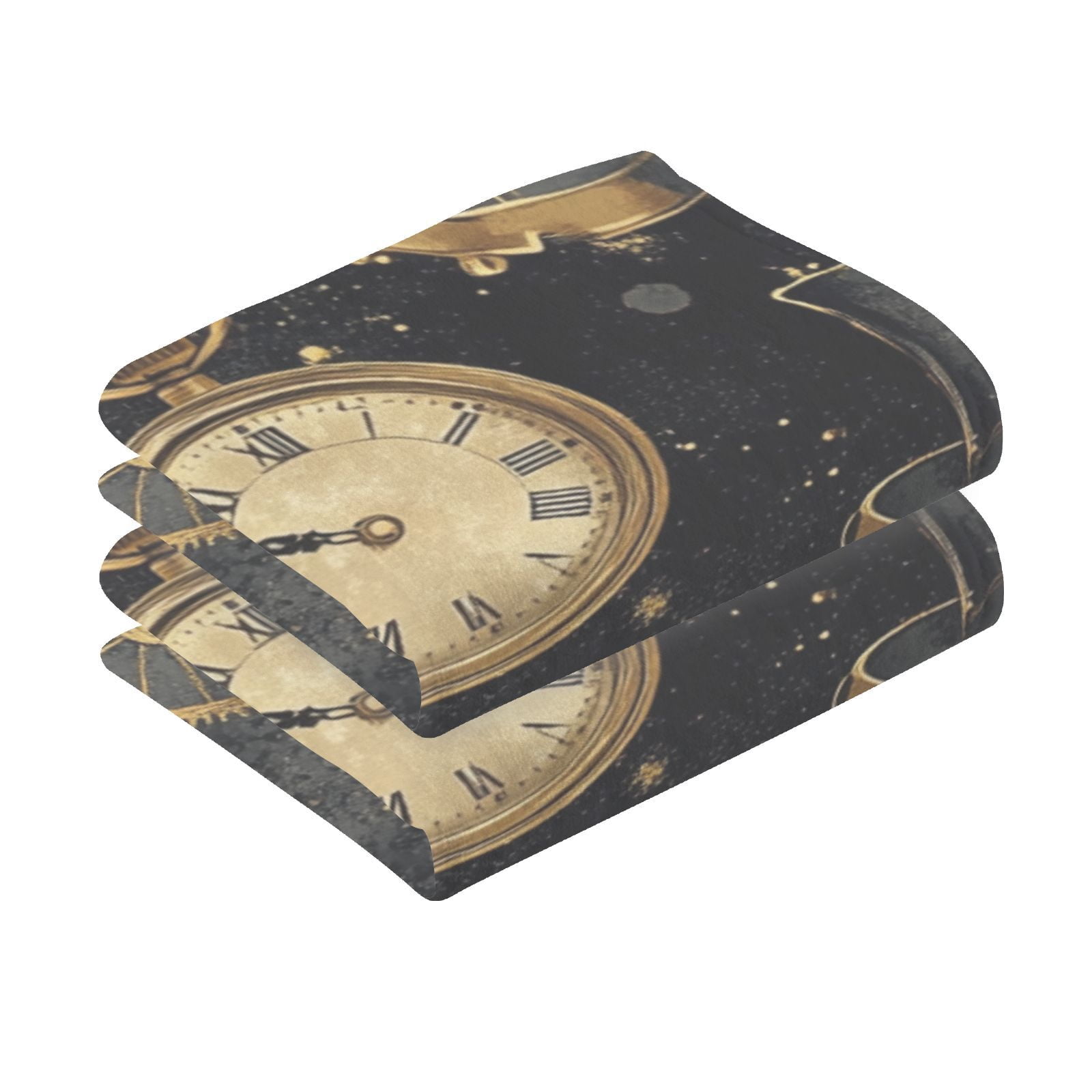 Gold Clocks Machines Hats Hand Towels Cotton Bath Towels Large Face Towels Absorbent for Bathroom 2 Packs