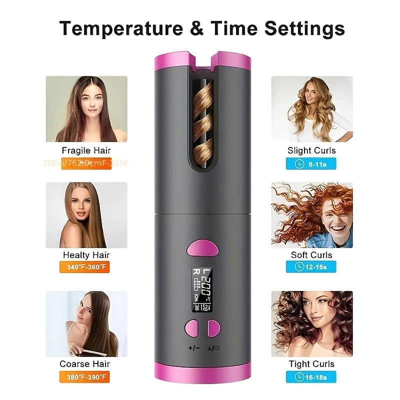YIYUN Auto Hair Curler with USB Fast Charging – Ceramic, 5 Heat Levels, Tangle-Free, Ideal for Effortless Styling & Events.