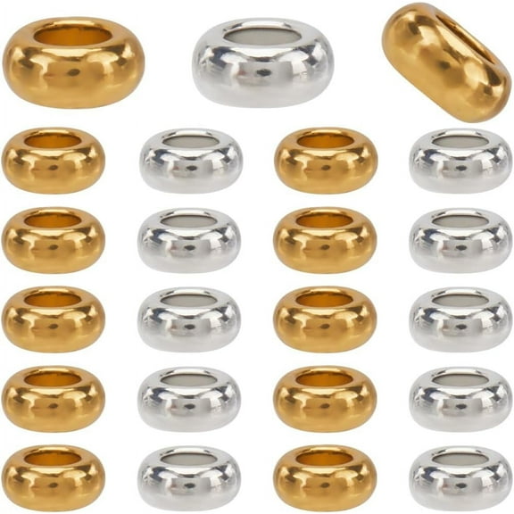 1 Box 160Pcs Large Hole Rondelle Spacer Beads Gold European Spacer Bead Bulk Tibetan Alloy Silver Loose Hole Round Stopper Beads for Bracelets Necklace Earrings Crafts 6.5x3mm