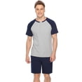 thumbnail image 1 of Purcoar Sykooria Men's 100% Cotton Pajama Set 2 Pcs Summer Crewneck Short Sleeve Raglan Pjs Sleepwear(Grey-blue,Large), 1 of 5