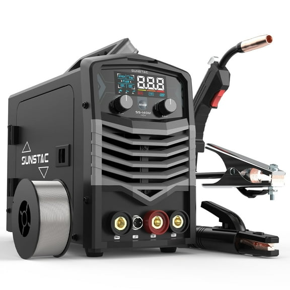 140A Flux Core MIG Welder 110V Gasless Flux Core MIG/Stick Welder/Lift TIG 3 in 1 Welding Machine with LCD Display