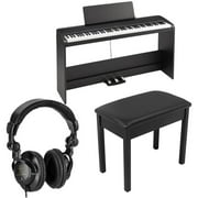 Korg B2SP 88-Key Digital Home Piano with Stand and Three-Pedal System, Black Bundle with H&A Studio Monitor Headphones, Cushioned Bench