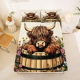 thumbnail image 5 of jejeloiu Rustic Highland Cow Floral Queen Sheet Sets Kids,Country Farm Print Bed Set,4-Piece, 5 of 6