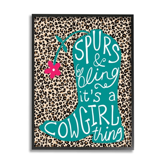 Stupell Spurs & Bling Cowgirl Thing Boot Inspirational Painting Black Framed Art Print Wall Art