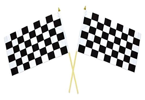 Set of 2 Novelty 8 x 5 Inch Checkered Black and White Racing Stick Party Flags