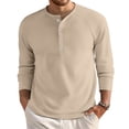 thumbnail image 2 of Waffle Long Sleeve Shirt for Men Casual Button Down Thermal Henley Shirts Lightweight Plain Fall Tshirts Pullover Beige 2XL, 2 of 9