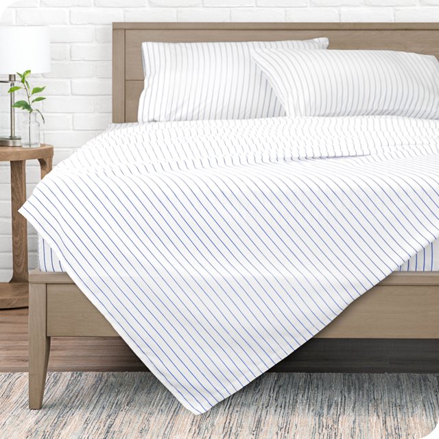Bare Home Ultra-Soft Sheet Set - Premium 1800 Collection - Deep Pockets - 4-Pieces - King, Pinstripe - White/Marine