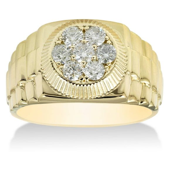 Men's 3/4Ct Round Cut Natural Diamond Ring in 14k Yellow Gold