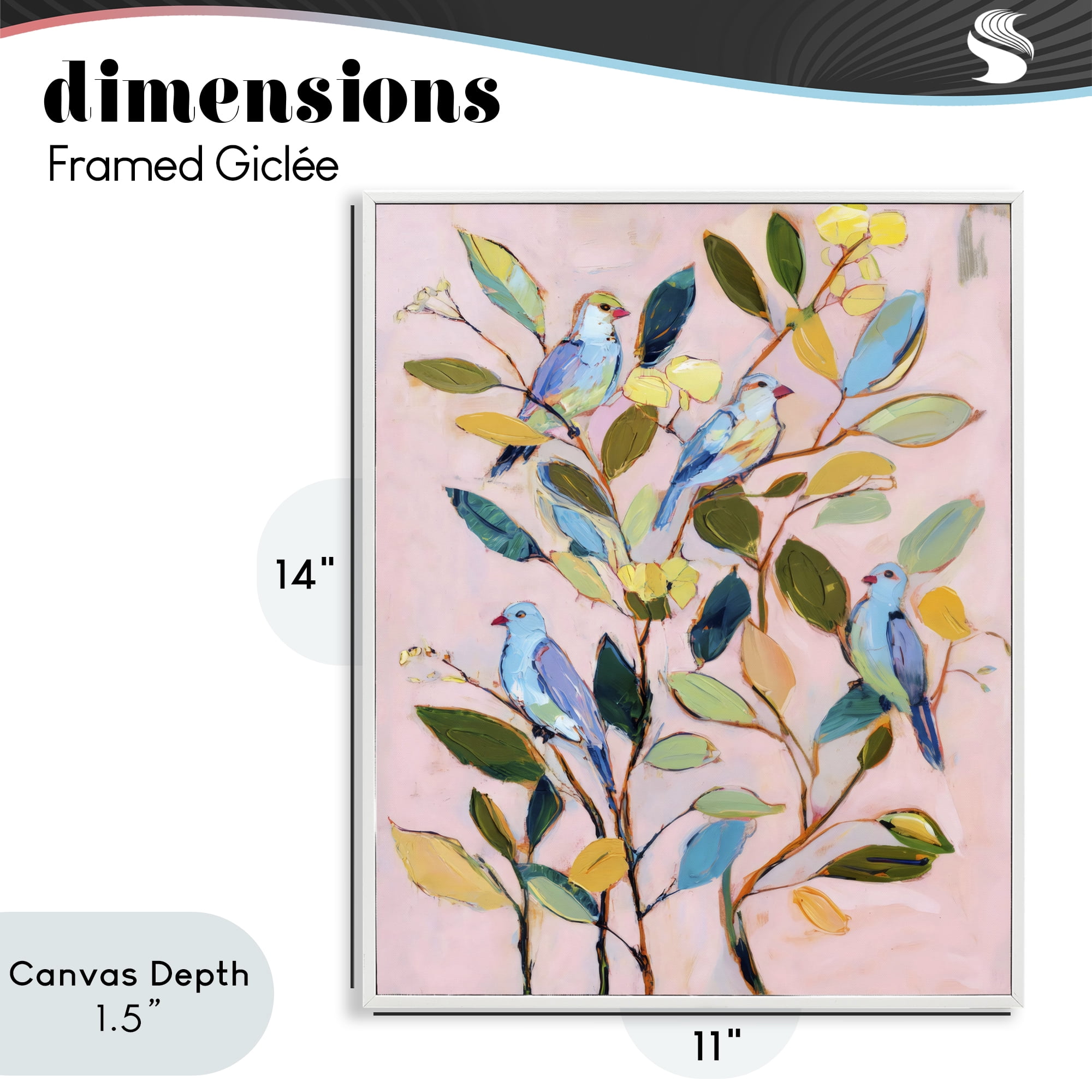 Stupell Industries Birds Between Leaves Impression White Framed Giclee Art, design by Sisi and Seb