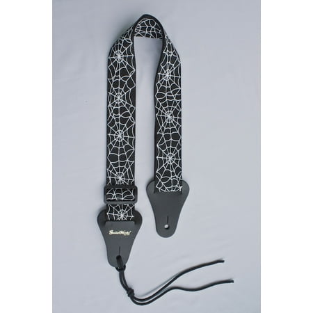 Epiphone Electric Guitar Straps - Guitar Strap Black Nylon With White Spider Web Leather Ends Fits All Acoustic Electric & Bass Guitars Made In USA Since 1978
