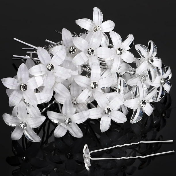 24 Piezas Horquillas para el Cabello de Flores de Boda Horquillas de Boda con Diamantes de Imitación Horquillas para el Cabello de Flores en Forma de U Horquillas para el Cabello de Novia de