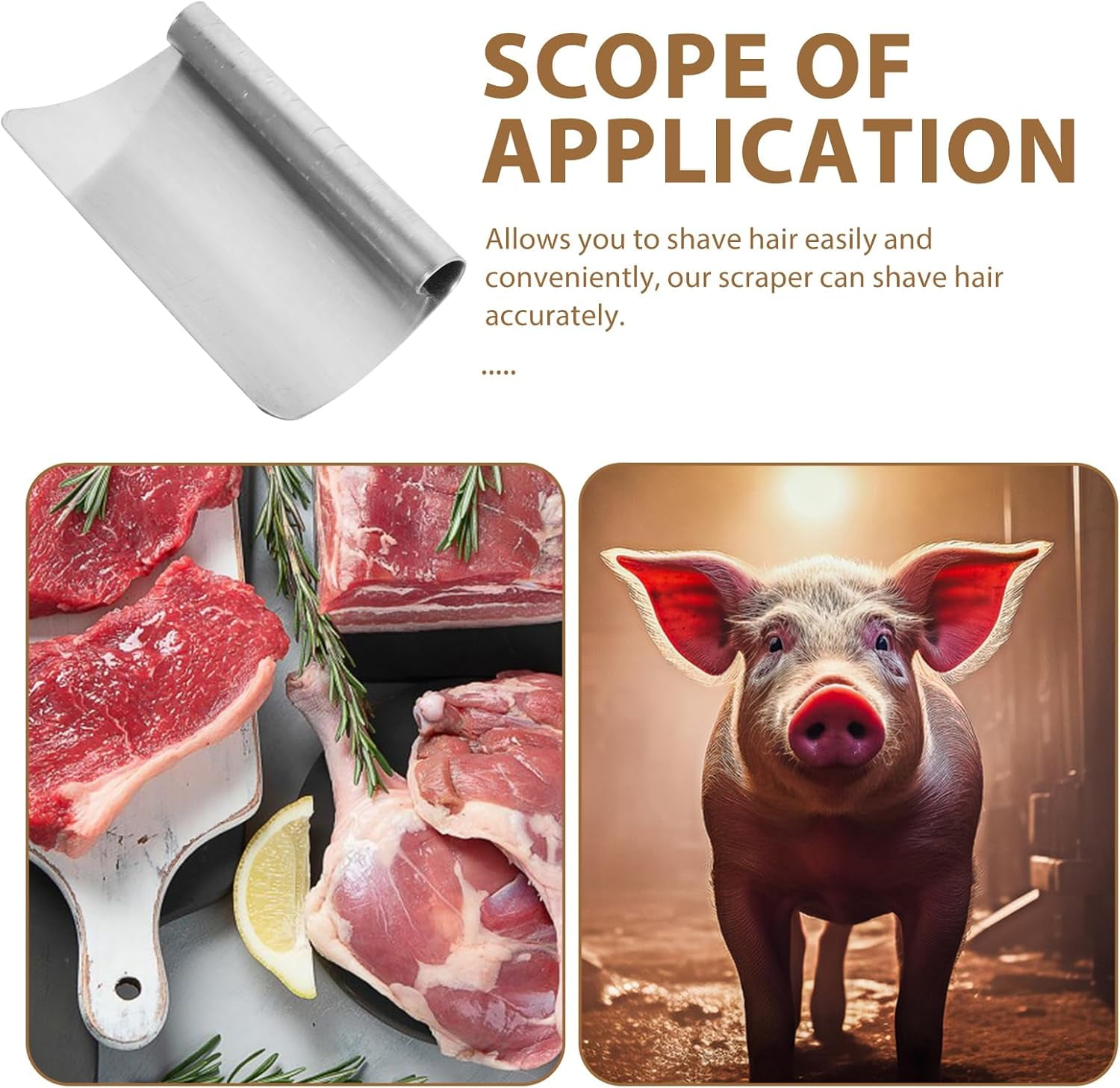 ABPETE 2Pcs Stainless Steel Pig Scraper Tool Pig Hair Removal Knife Manganese Steel Animal Hair Scraper Ergonomic Handle for Farm Butcher Meat Processing