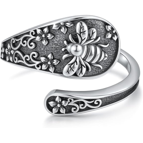 Bee Ring Sterling Silver Bee Spoon Rings for Women Vintage Animal Jewelry Gifts for Women Mom Grandma