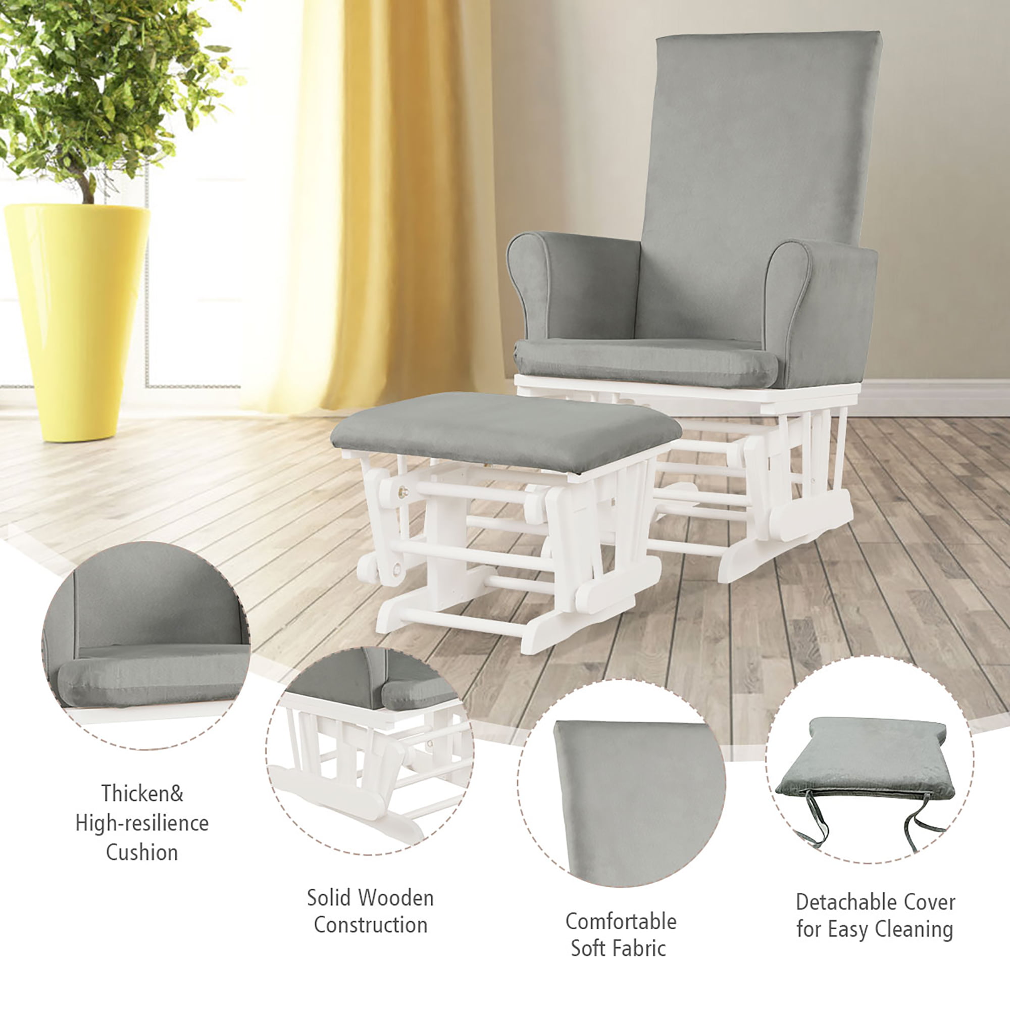 Homestock Espresso/Dark Gray Nursery Glider and Ottoman Set with Cushion, Rocker Rocking Chair for Breastfeeding, Maternity