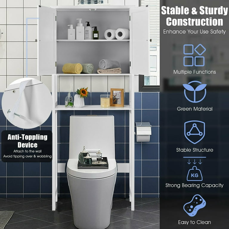 Over the Toilet Storage Cabinet with Adjustable Shelf - Costway