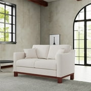 DHP Brooklyn Upholstered Wood Base Loveseat with 2 Throw Cushions, Textured Beige